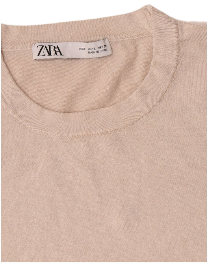 Zara Damen-Pullover mit Rundhalsausschnitt, Größe 44, Beige