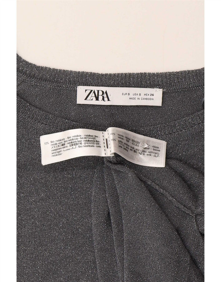 Übergroßes Blusenoberteil für Damen von Zara, Gr. 10, klein, grau gefleckte Viskose