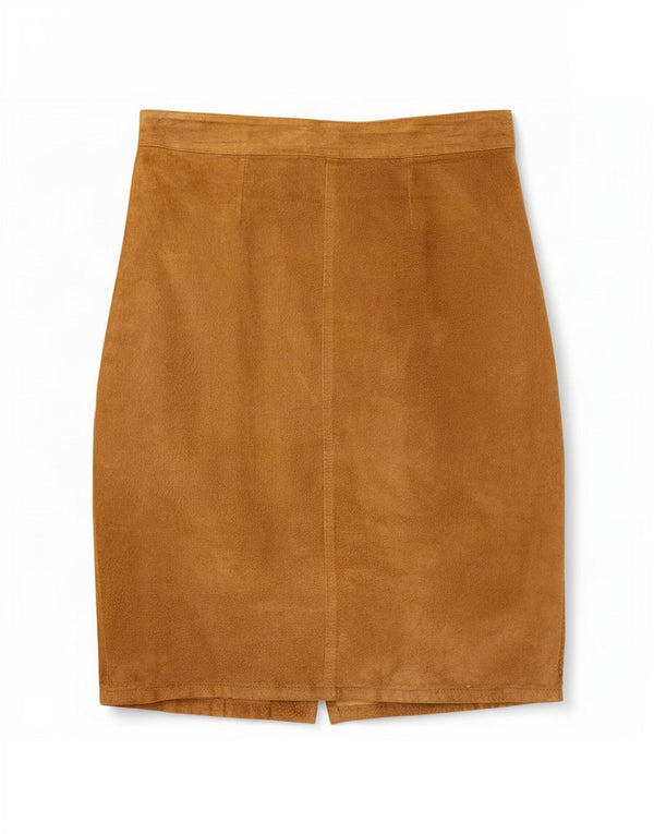 Vintage Damen High Waist Wildlederrock IT 50 XL W32 Beige Leder