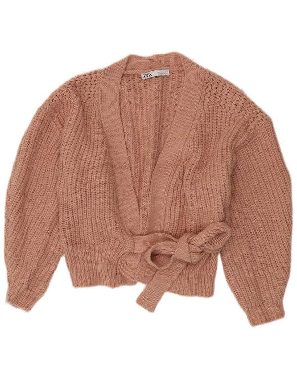 Zara Damen Crop Oversized Cardigan Pullover UK 10 Small Rosa Acryl