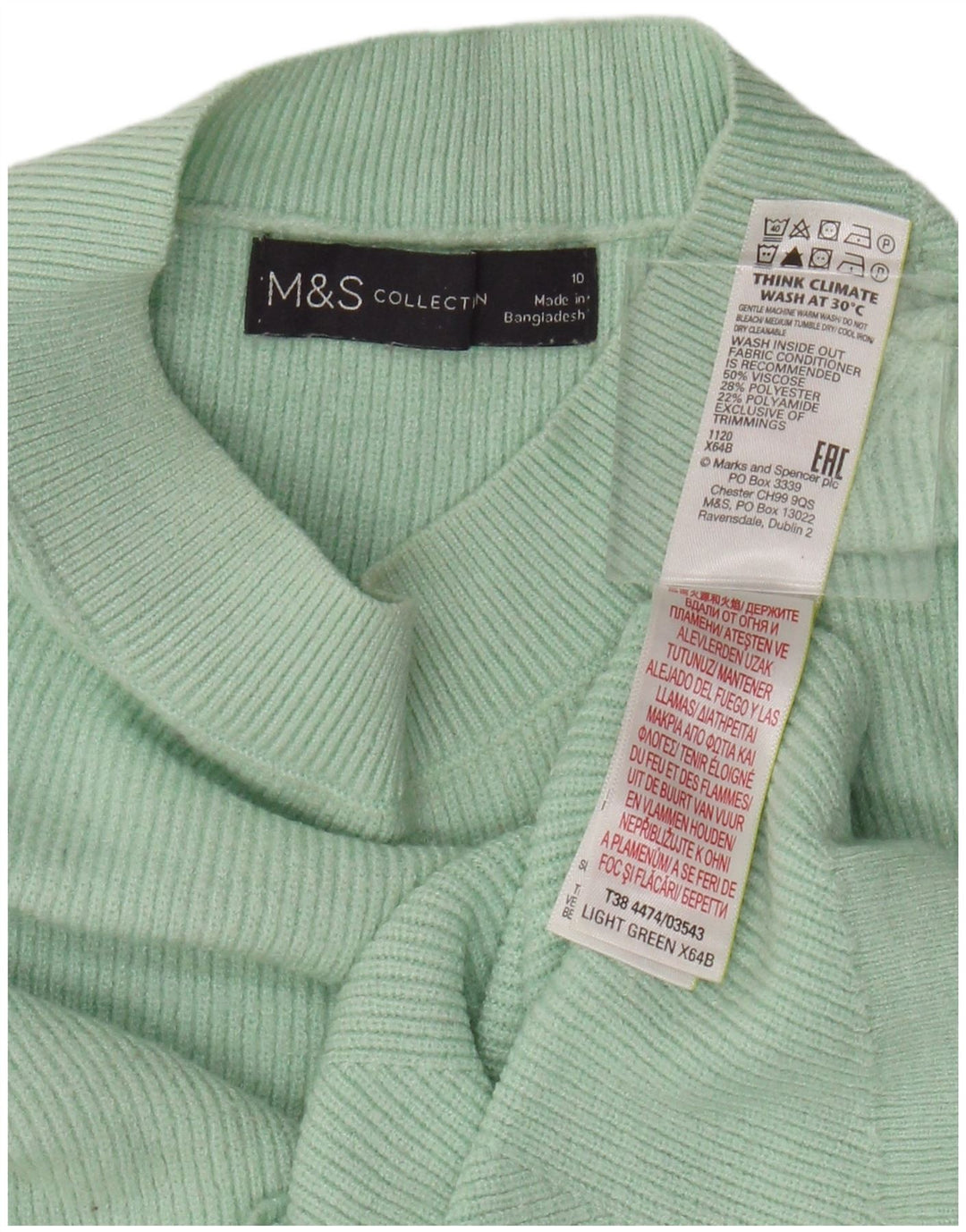 Marks & Spencer Damen Crop Rollkragenpullover Pullover UK 10 Small Grün