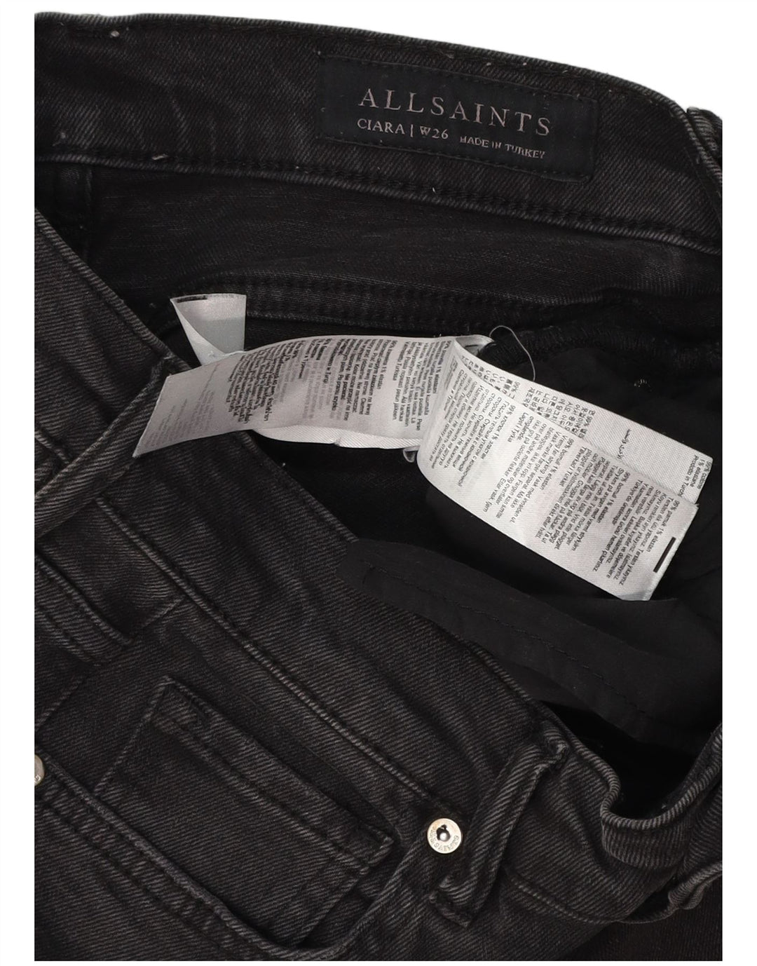 ALL SAINTS Bootcut-Jeans für Damen, W26, L30, schwarze Baumwolle