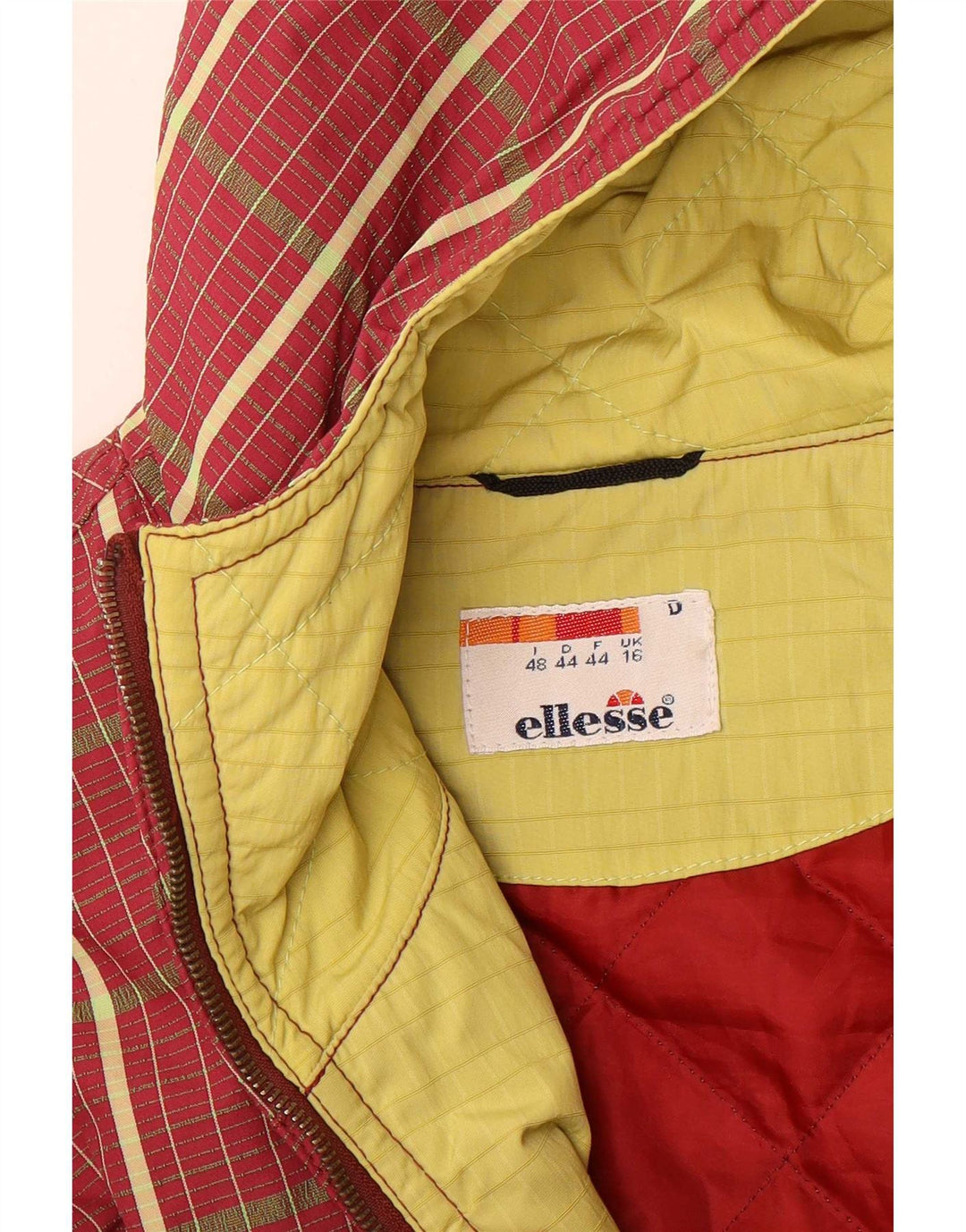 Ellesse Damen-Windbreaker-Jacke mit Kapuze, übergroß, Gr. 16, groß, rot kariert
