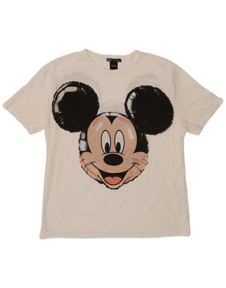 Zara Damen-T-Shirt mit Micky-Maus-Grafik, mittelweiße Baumwolle, UK 14