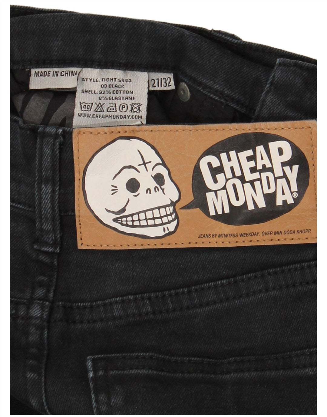 Cheap Monday Slim-Jeans für Damen, W27, L28, schwarze Baumwolle