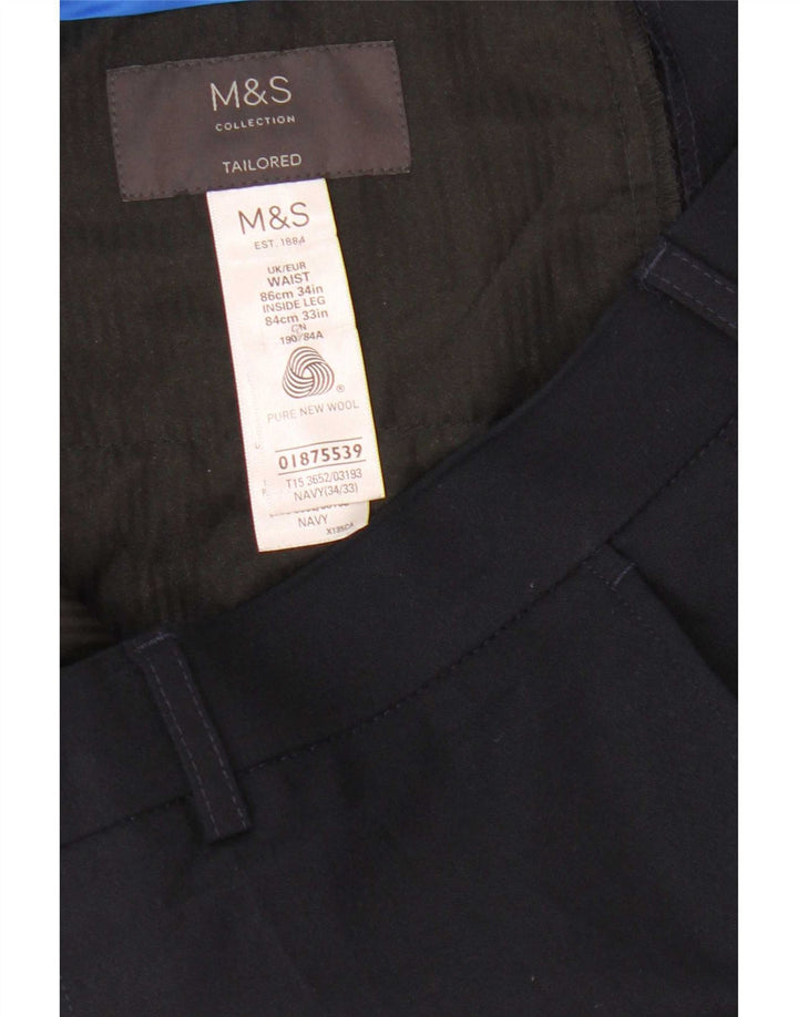 Marks & Spencer Maßgeschneiderte, gerade Anzughose für Herren, W34, L33, marineblaue Wolle