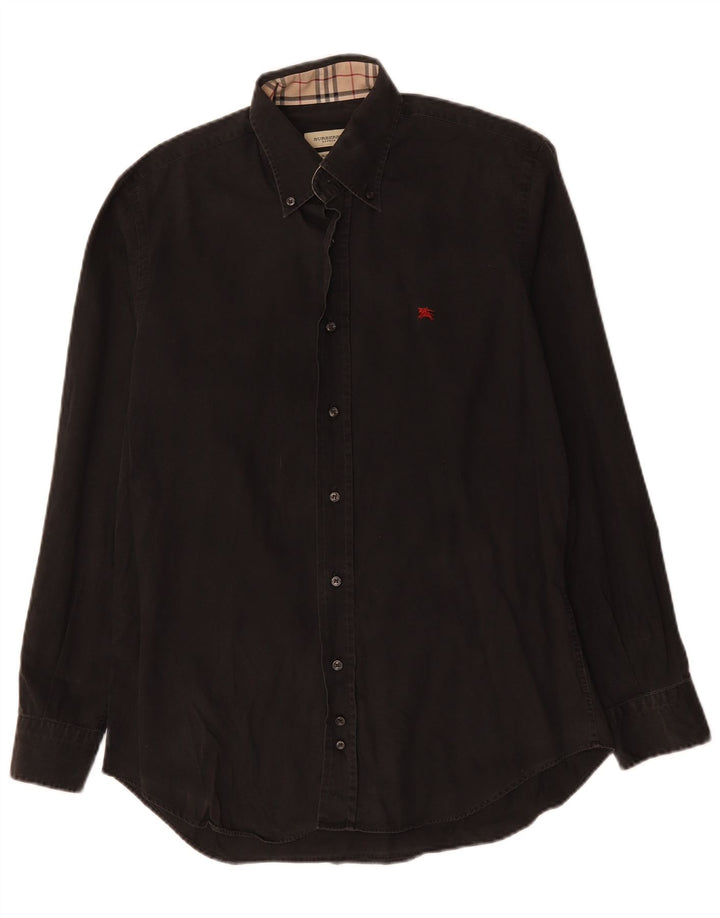 BURBERRY Herren-Slim-Fit-Hemd aus mittelschwarzer Baumwolle