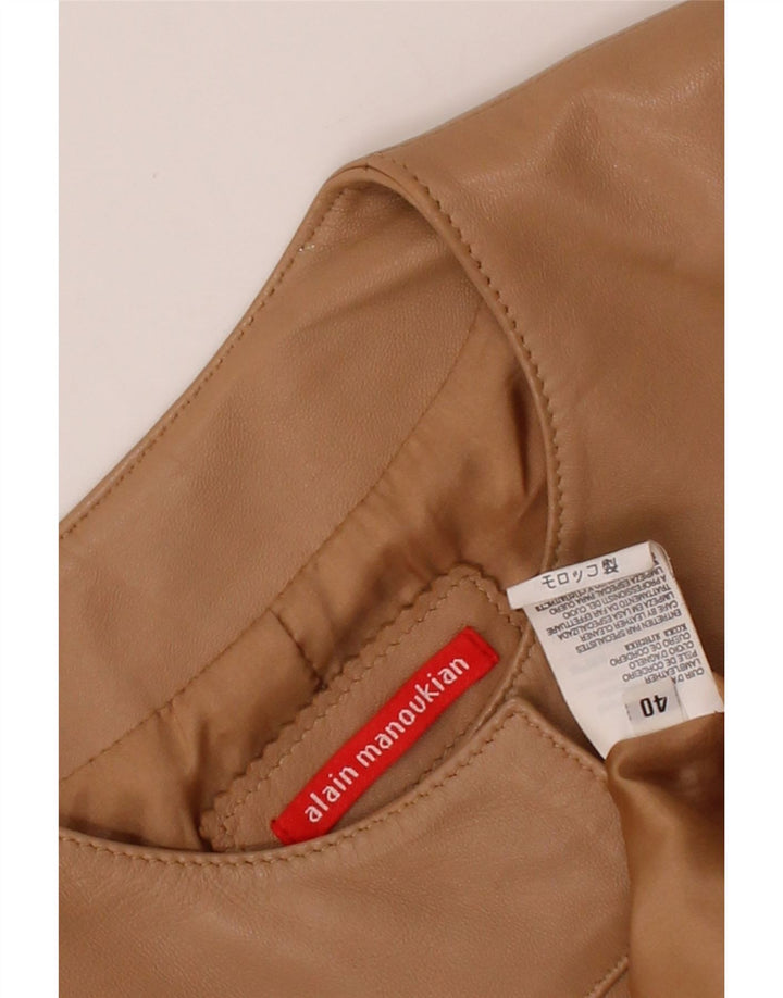 ALAIN MANAOUKIAN Womens Crop Leather Jacket EU 40 Medium Beige Vintage Alain Manaoukian and Second-Hand Alain Manaoukian from Messina Hembry 