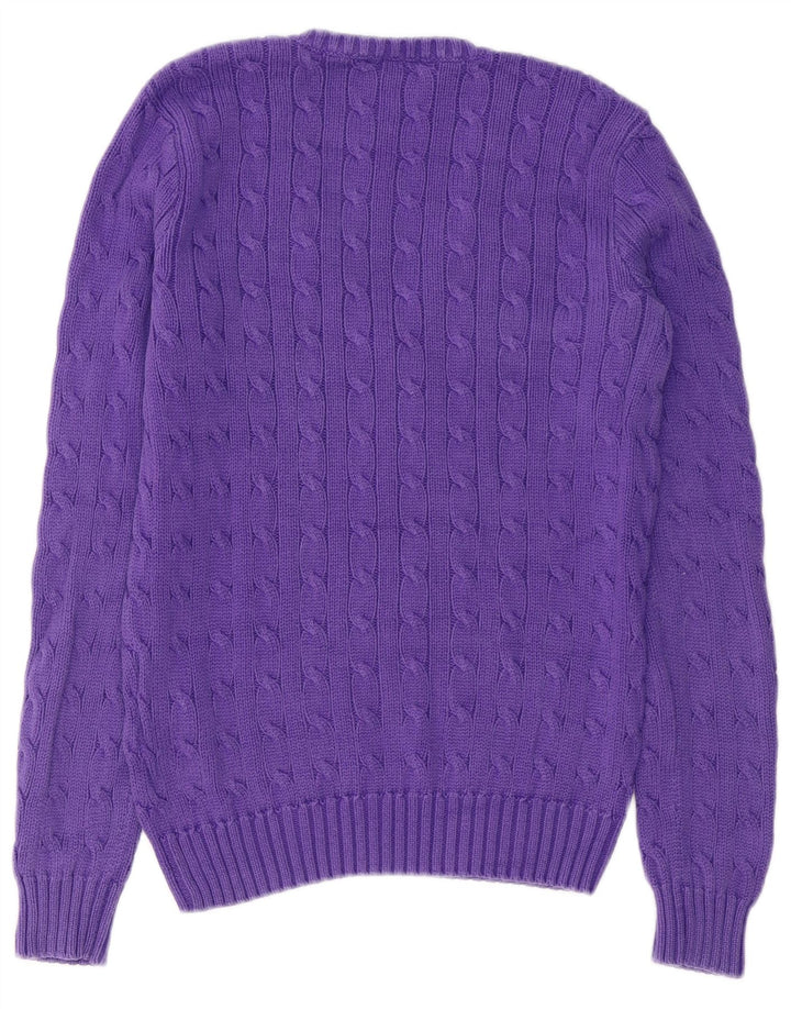 Ralph Lauren Damen-Pullover mit V-Ausschnitt, UK 12, mittelviolette Baumwolle