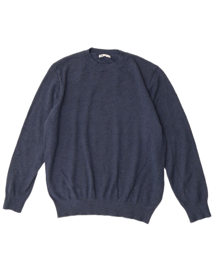 Zara Herren-Pullover mit Rundhalsausschnitt, groß, marineblaues Acryl