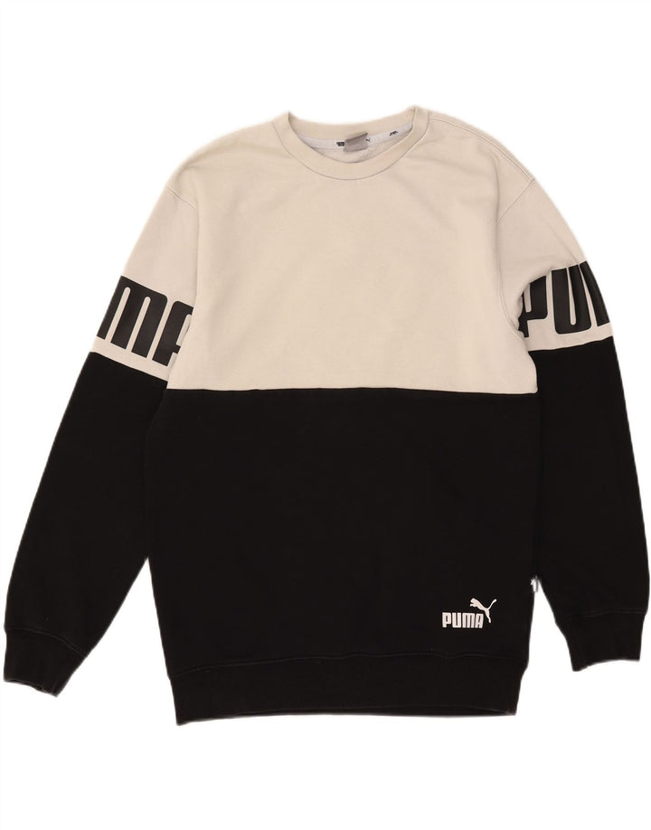 PUMA Mens Graphic Sweatshirt Jumper Small White Colourblock Cotton Vintage Puma and Second-Hand Puma from Messina Hembry 