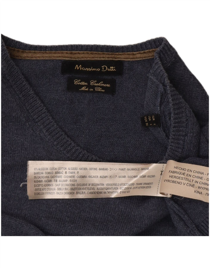 Massimo Dutti Herren-Pullover mit Rundhalsausschnitt, Größe S, blau, Baumwolle