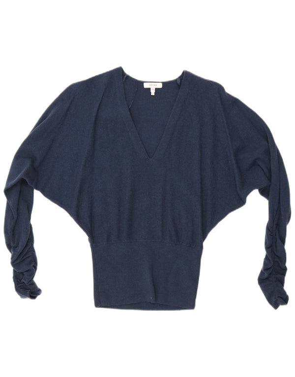 REISS Damen-Pullover mit Fledermausärmeln und V-Ausschnitt, UK 6 XS, marineblaue Wolle