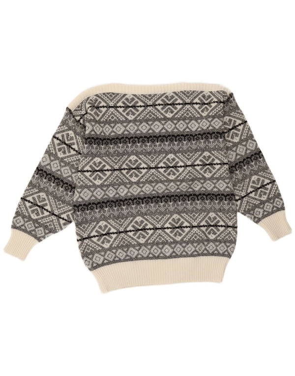 Vintage Damen Pullover mit U-Boot-Ausschnitt, UK 14, mittelgrau, geometrisch