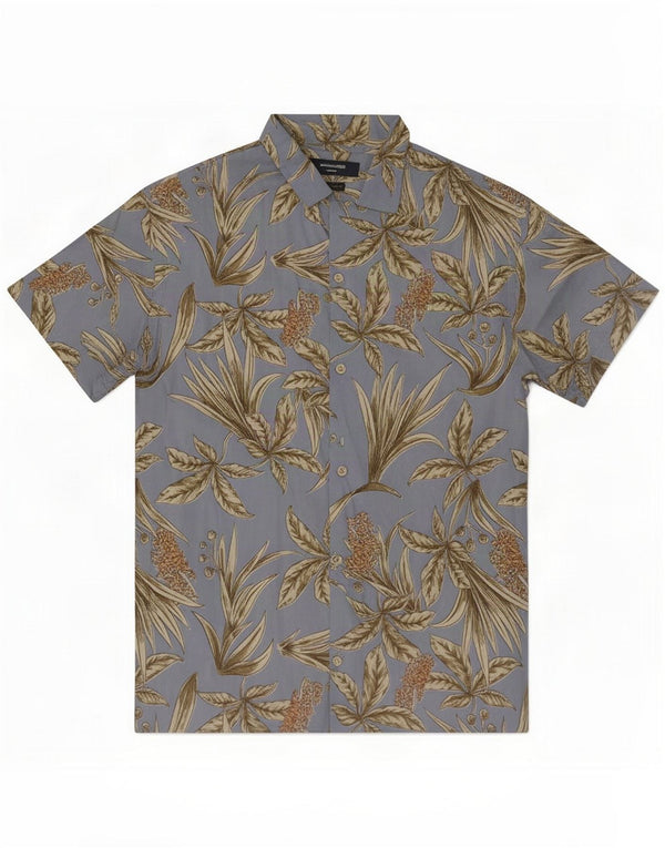 Jack & Jones Herren-Hawaiihemd mit kurzen Ärmeln, mittelblau, geblümt, Baumwolle