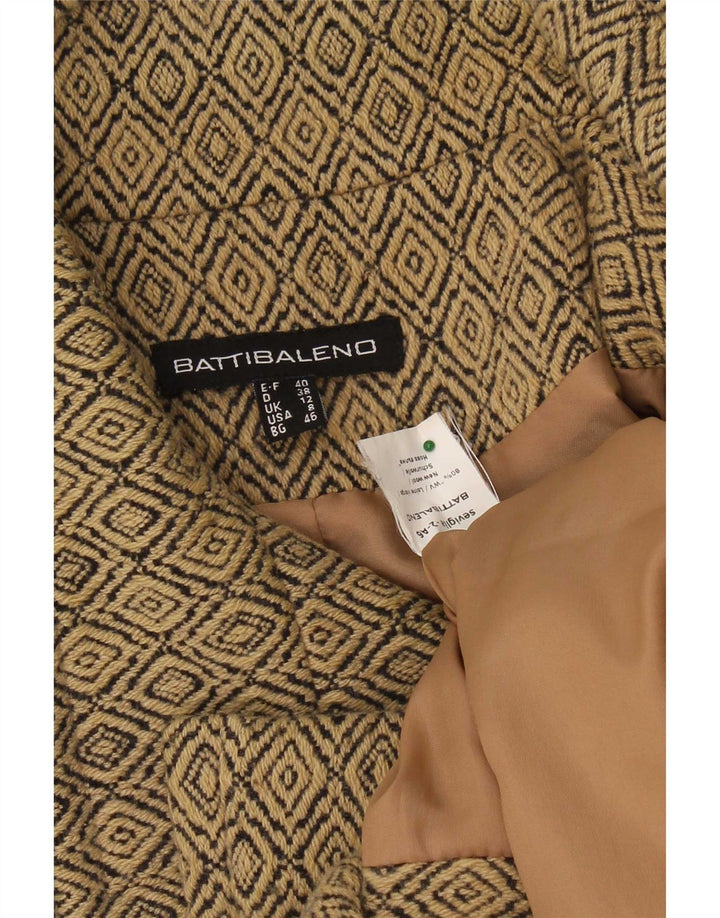 Vintage Damen Pea Coat UK 12 Medium Beige Argyle/Diamant Schurwolle