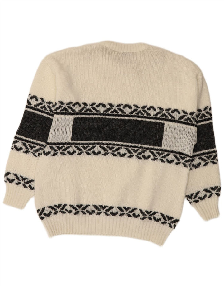 Vintage Herren Pullover mit Rundhalsausschnitt, Mittelweiß, Fair Isle