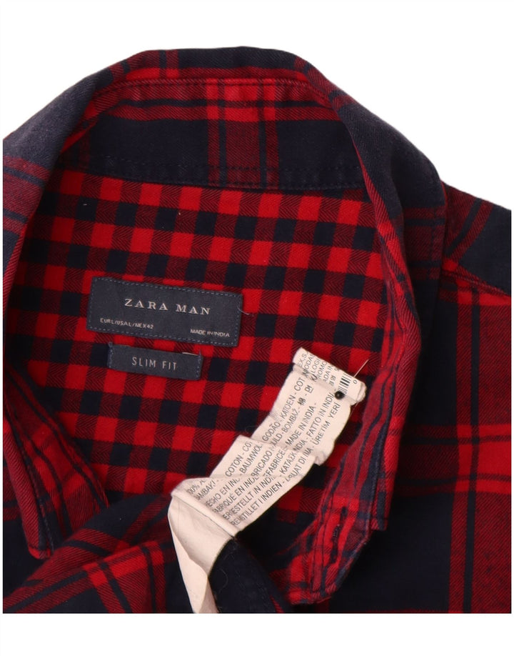 Zara Slim Fit Flanellhemd für Herren, groß, rot kariert, Baumwolle