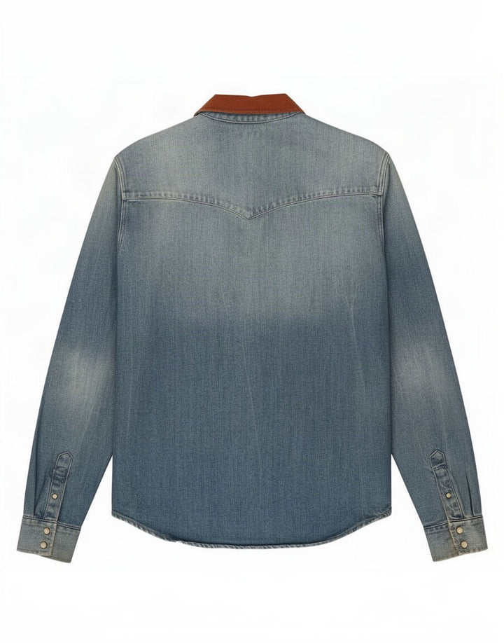 All Saints Slim Fit Jeanshemd für Herren aus mittelblauer Baumwolle