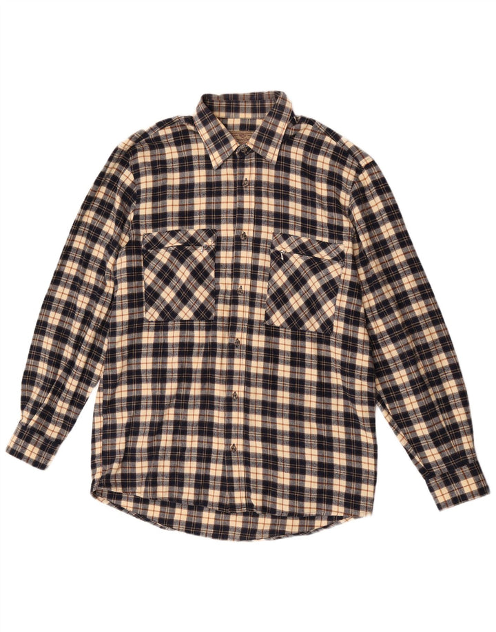 European Project Herren-Flanellhemd, mittelgroß, marineblau, kariert, Baumwolle