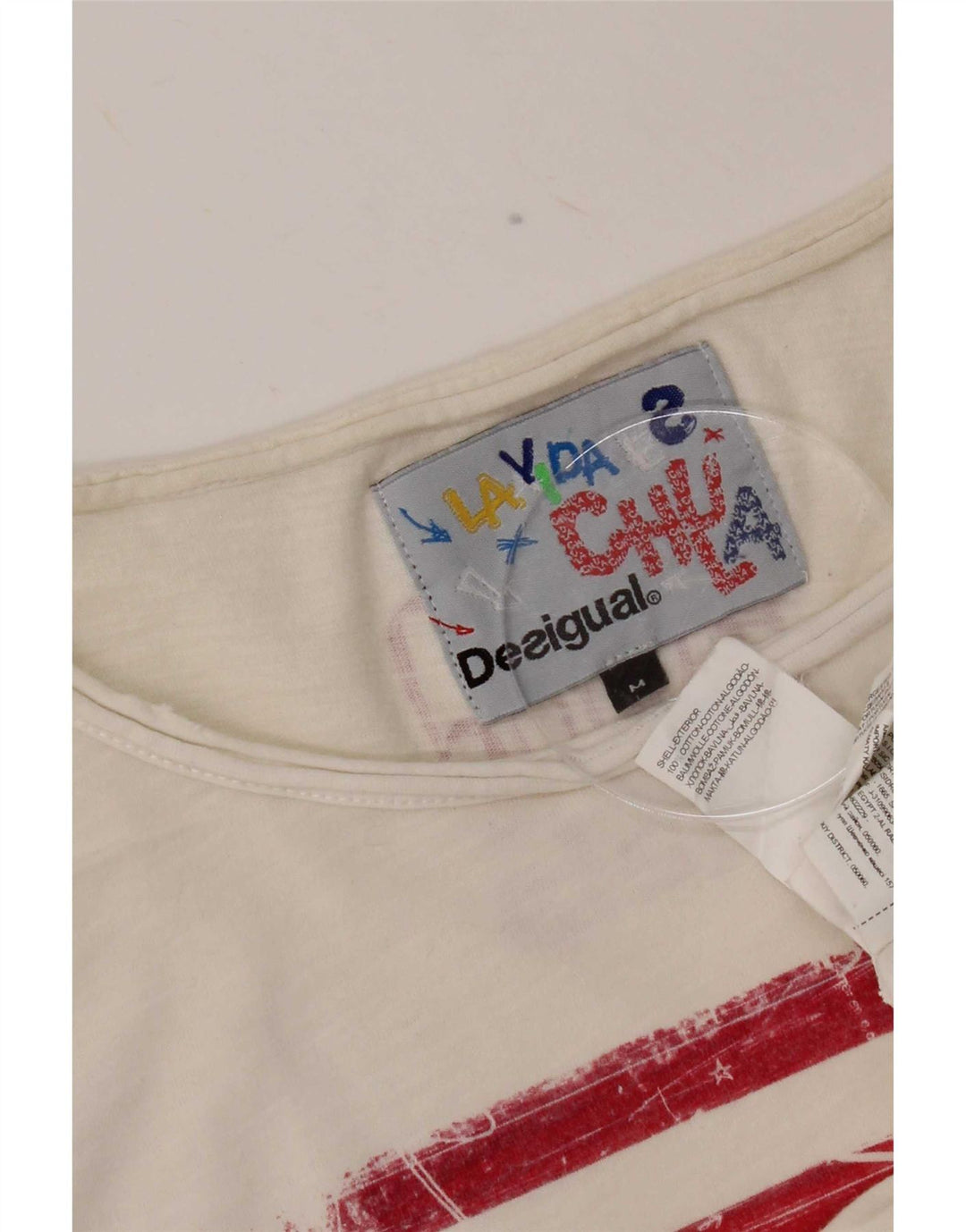 Desigual Herren Grafik-T-Shirt-Oberteil aus mittelweißer Baumwolle