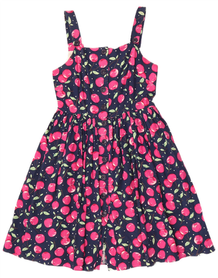 Vintage Damen Sommerkleid mit abstraktem Muster UK 12 Medium Marineblau Baumwolle