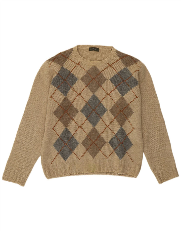 Henry Cottons Herren-Pullover mit Rundhalsausschnitt, Mittelbeige, Argyle/Diamant