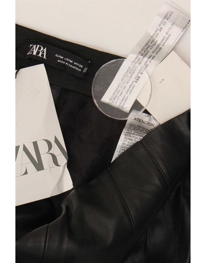 Zara Damen-Leggings aus Kunstleder, mittelgroß, W28, L27, schwarzes Polyurethan