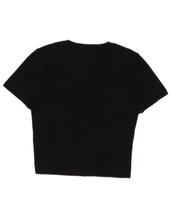 Zara Damen Crop T-Shirt Top UK 12 Medium Schwarz Viskose