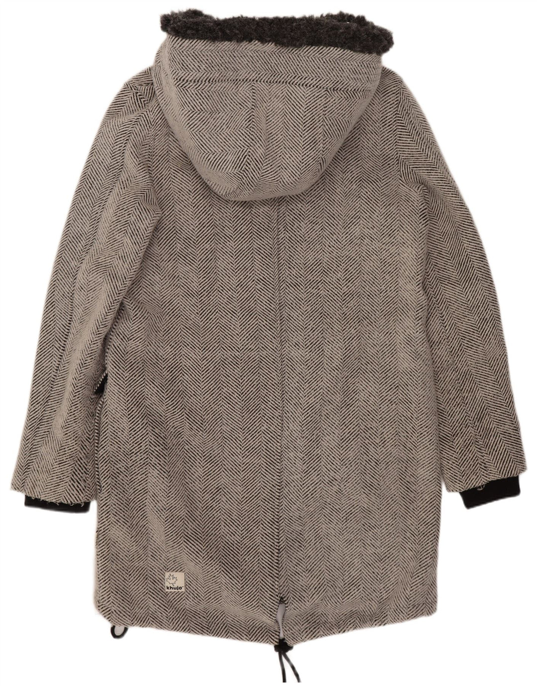 KHUJO Damen-Parka mit Kapuze, UK 14, Größe L, grau, Fischgrätenmuster, Polyester