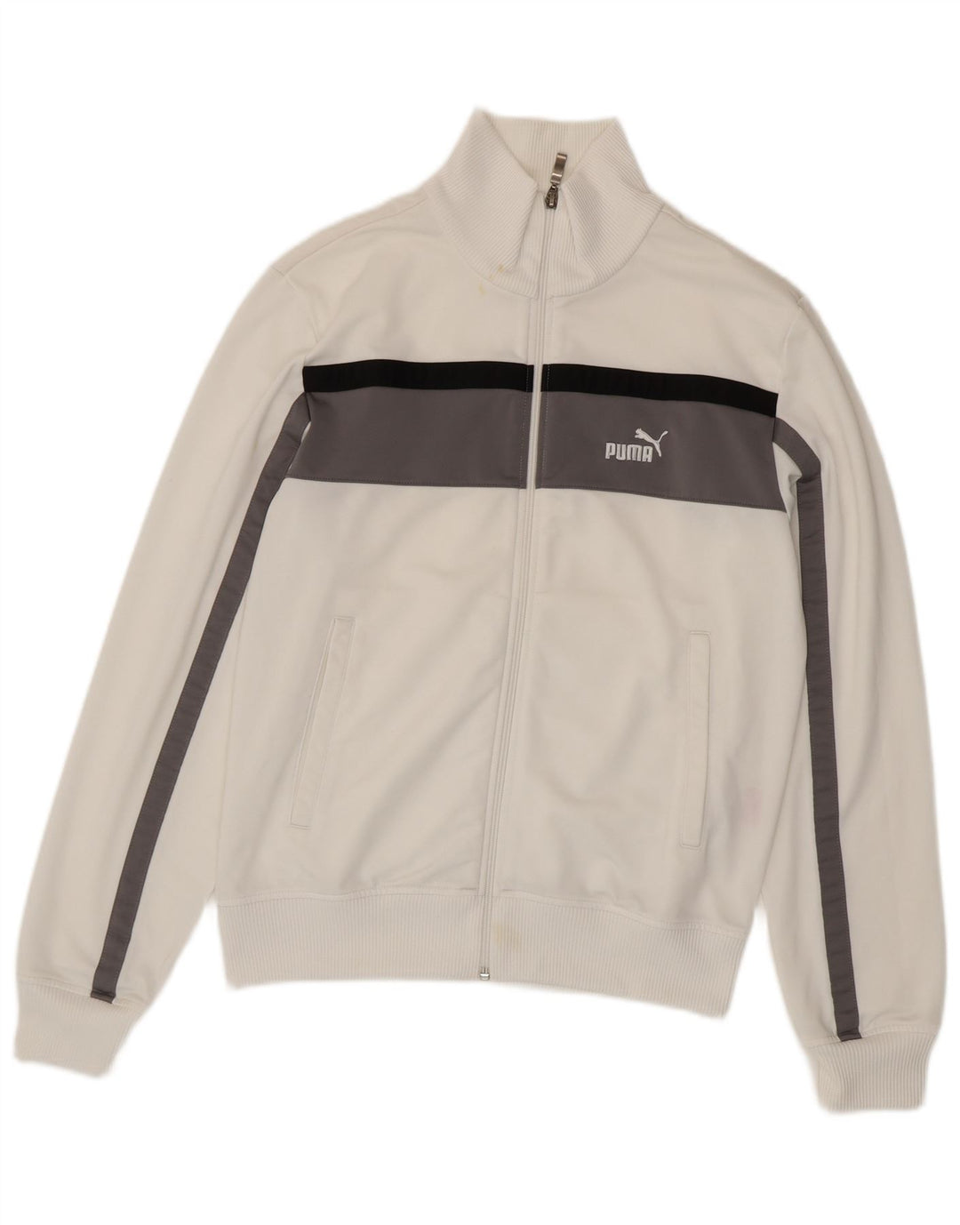 Puma Herren-Trainingsanzug-Top-Jacke, mittelweißes Farbblock-Polyester