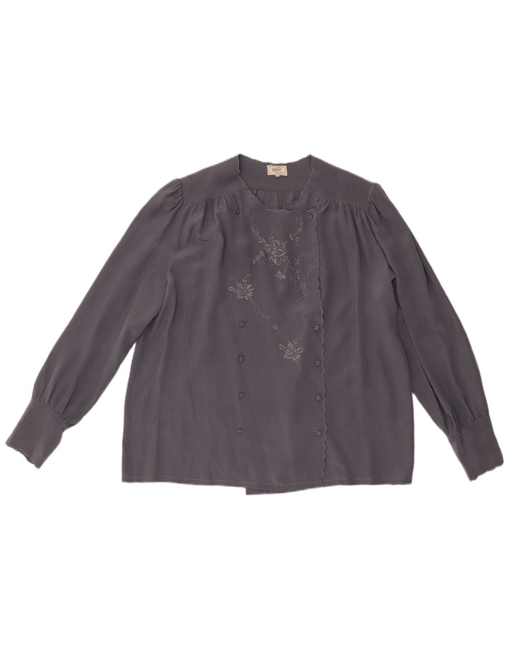 Tramo Zweireihige Hemdbluse für Damen, EU 42, große graue Blumenseide