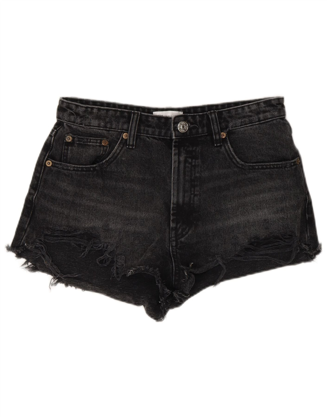 Zara Damen Distressed Denim Shorts EU 38 Small W28 Schwarze Baumwolle