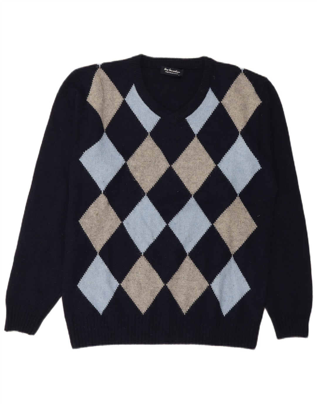 New Sensation Herren-Pullover mit V-Ausschnitt, groß, Marineblau mit Argyle-Muster/Diamantmuster