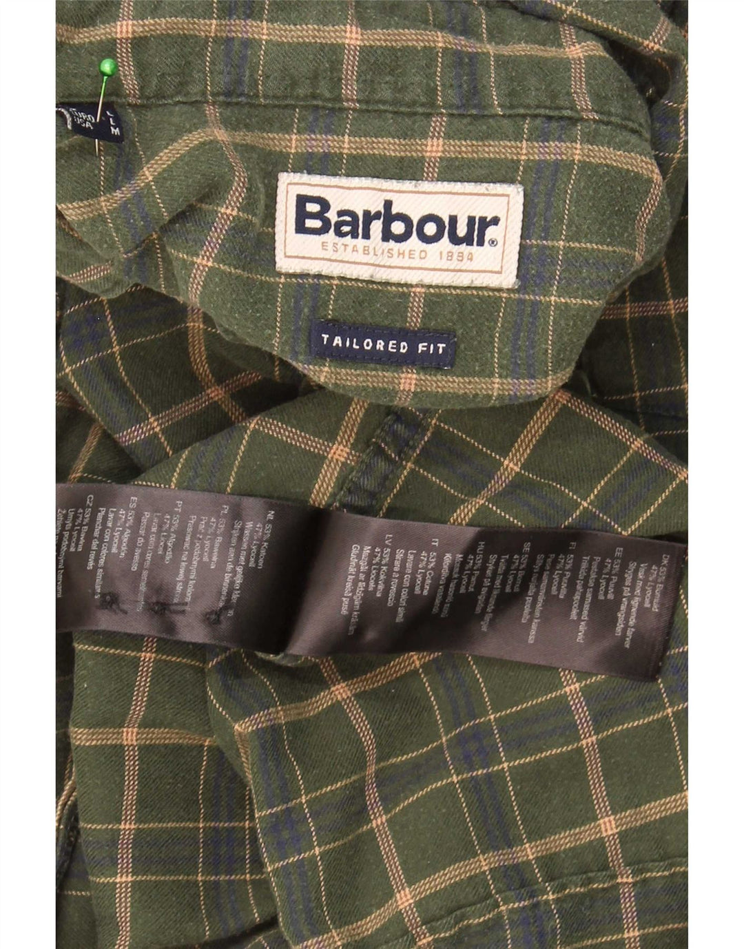 Barbour Herren-Hemd mit maßgeschneiderter Passform, großes Khaki-Karomuster aus Baumwolle