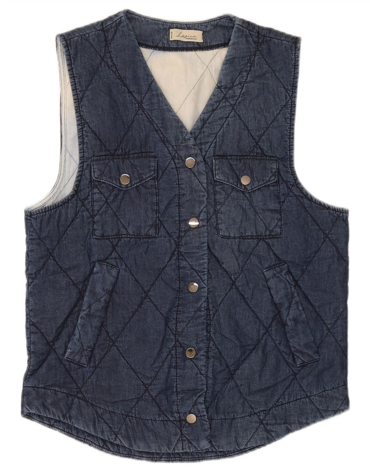 Vintage Damen Steppweste UK 12 Medium Marineblau Baumwolle