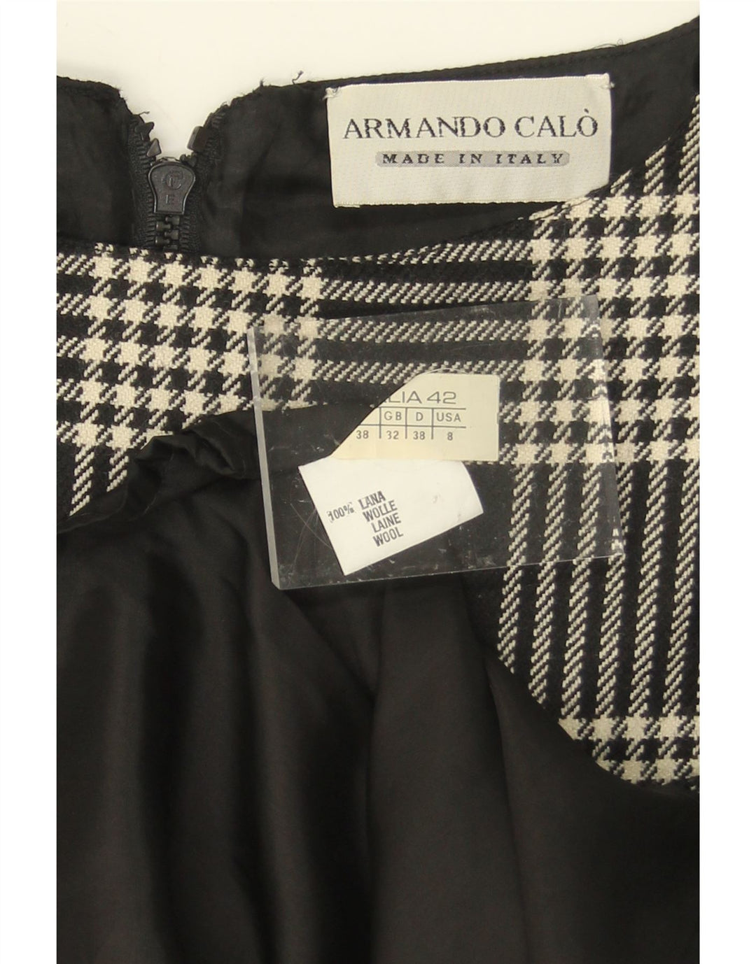 ARMANDO CALO Womens Sheath Dress US 8 Medium Black Houndstooth Wool Vintage Armando Calo and Second-Hand Armando Calo from Messina Hembry 