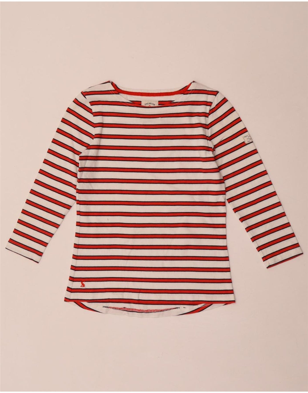 Joules Damen-Top, 3/4-Ärmel, UK-Größe 8, Größe S, weiß, gestreift, Baumwolle