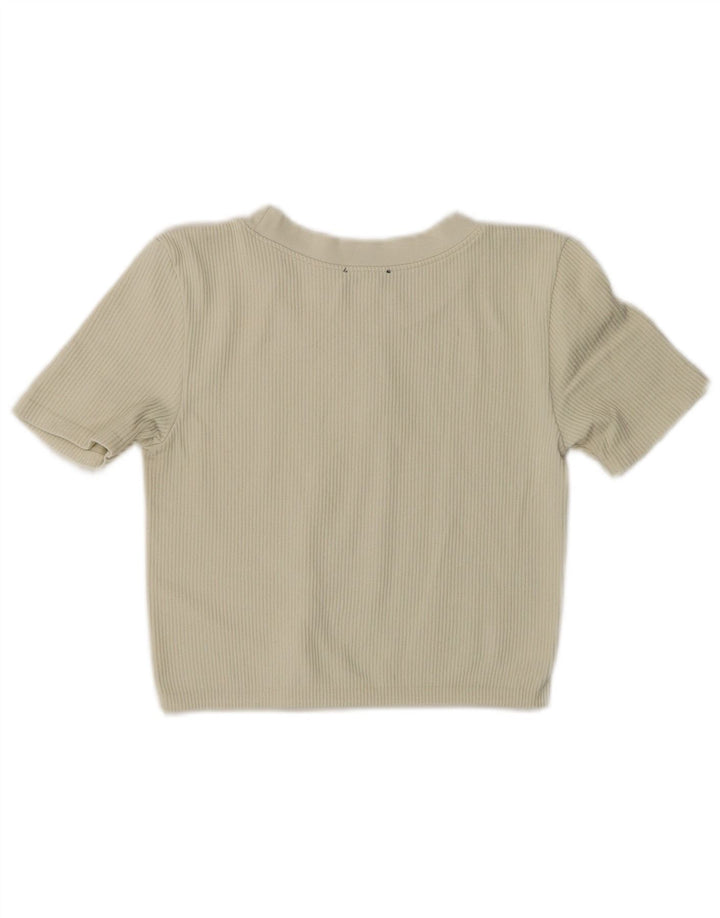 Zara Damen Crop T-Shirt Top UK 12 Medium Off White Nylon