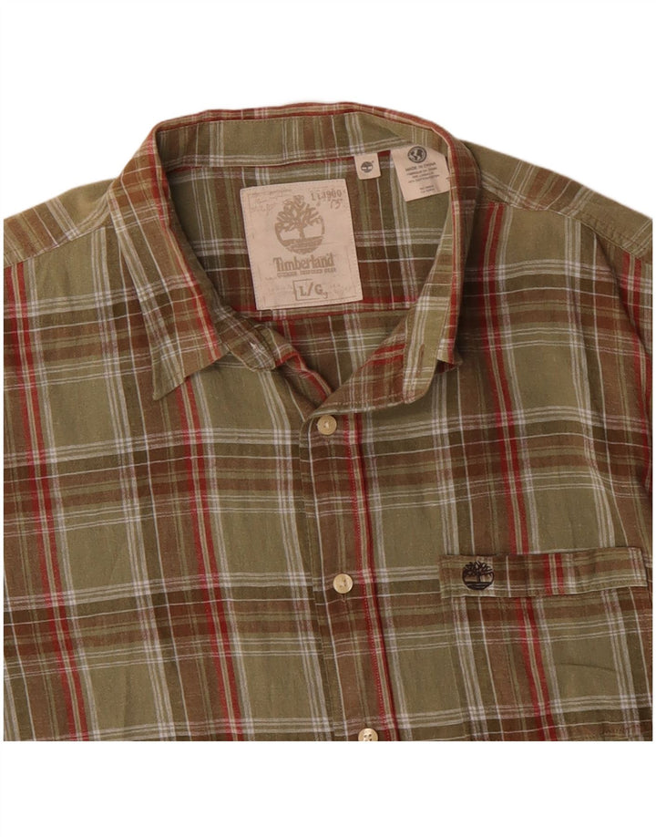 Timberland Herren-Kurzarmhemd, groß, Khaki, kariert, Baumwolle, klassisch