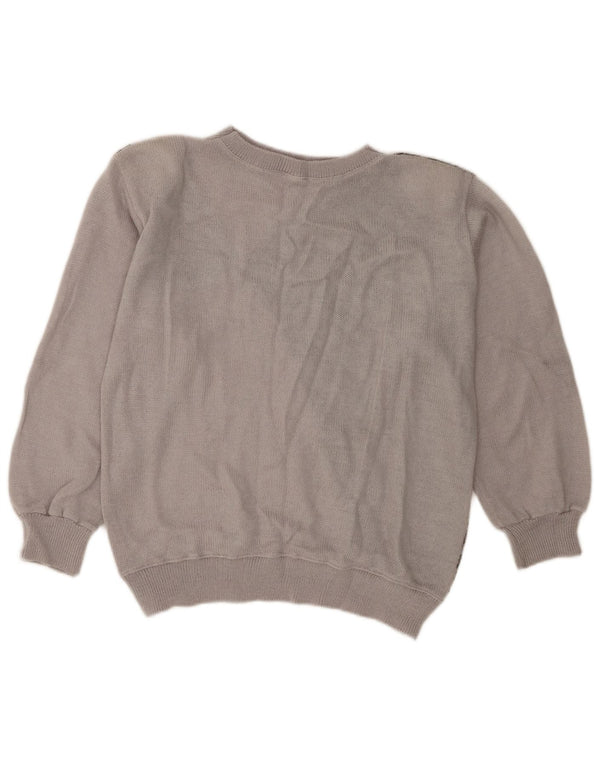 Vintage Damen Pullover mit Rundhalsausschnitt UK 14 Mittelgrau gestreift aus Acryl