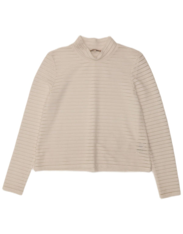 Marks & Spencer Damen Top Langarm UK 10 Small Weißer Nadelstreifen
