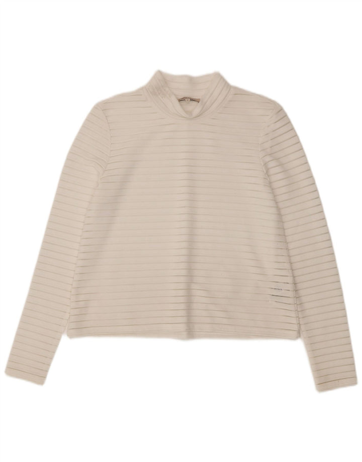 Marks & Spencer Damen Top Langarm UK 10 Small Weißer Nadelstreifen