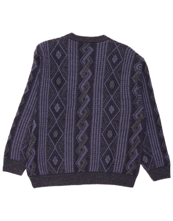 Naramaglie Herren-Pullover mit V-Ausschnitt, mittleres Marineblau, geometrisches Acryl