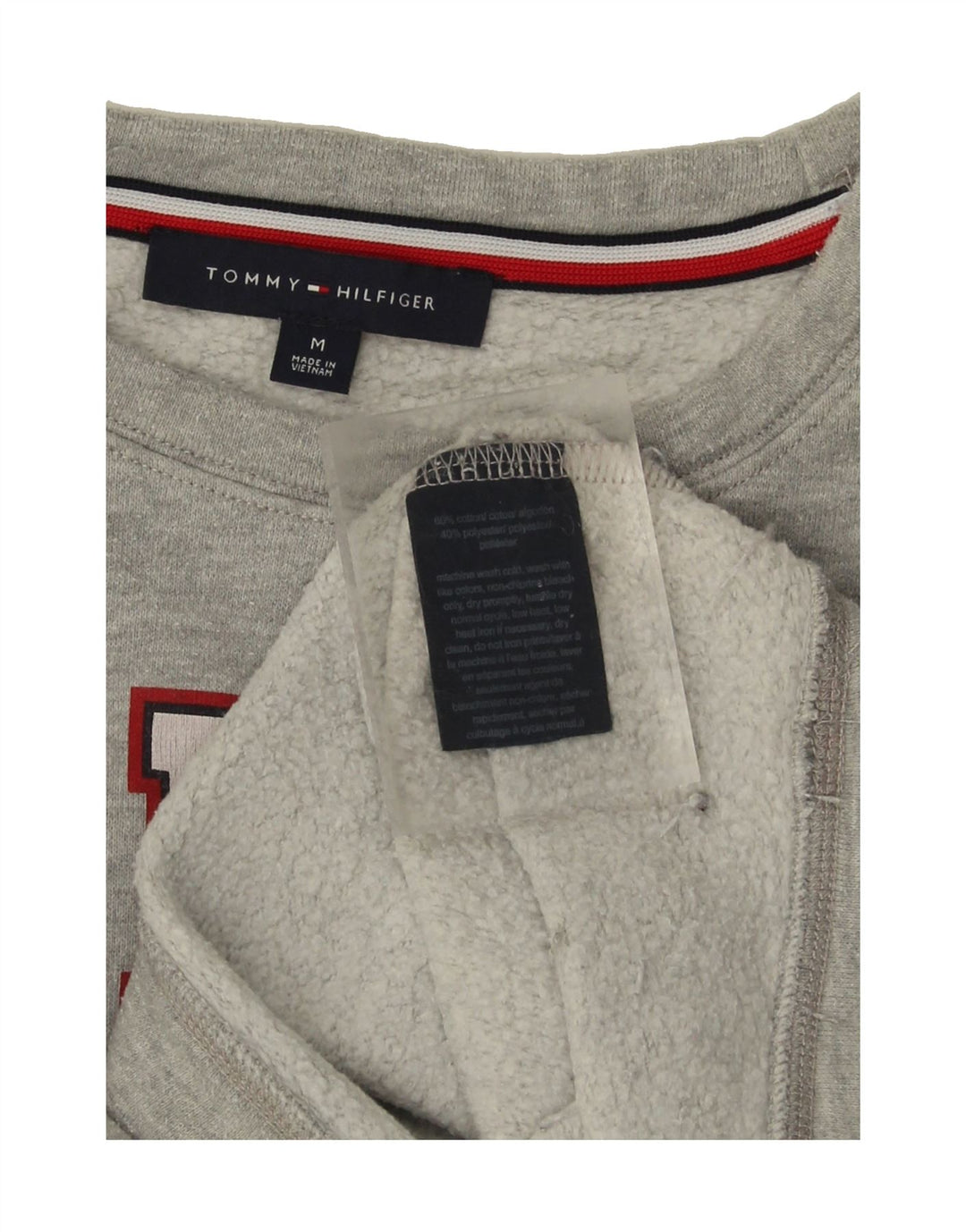 TOMMY HILFIGER Womens Graphic Sweatshirt Jumper UK 14 Medium Grey Cotton Vintage Tommy Hilfiger and Second-Hand Tommy Hilfiger from Messina Hembry 
