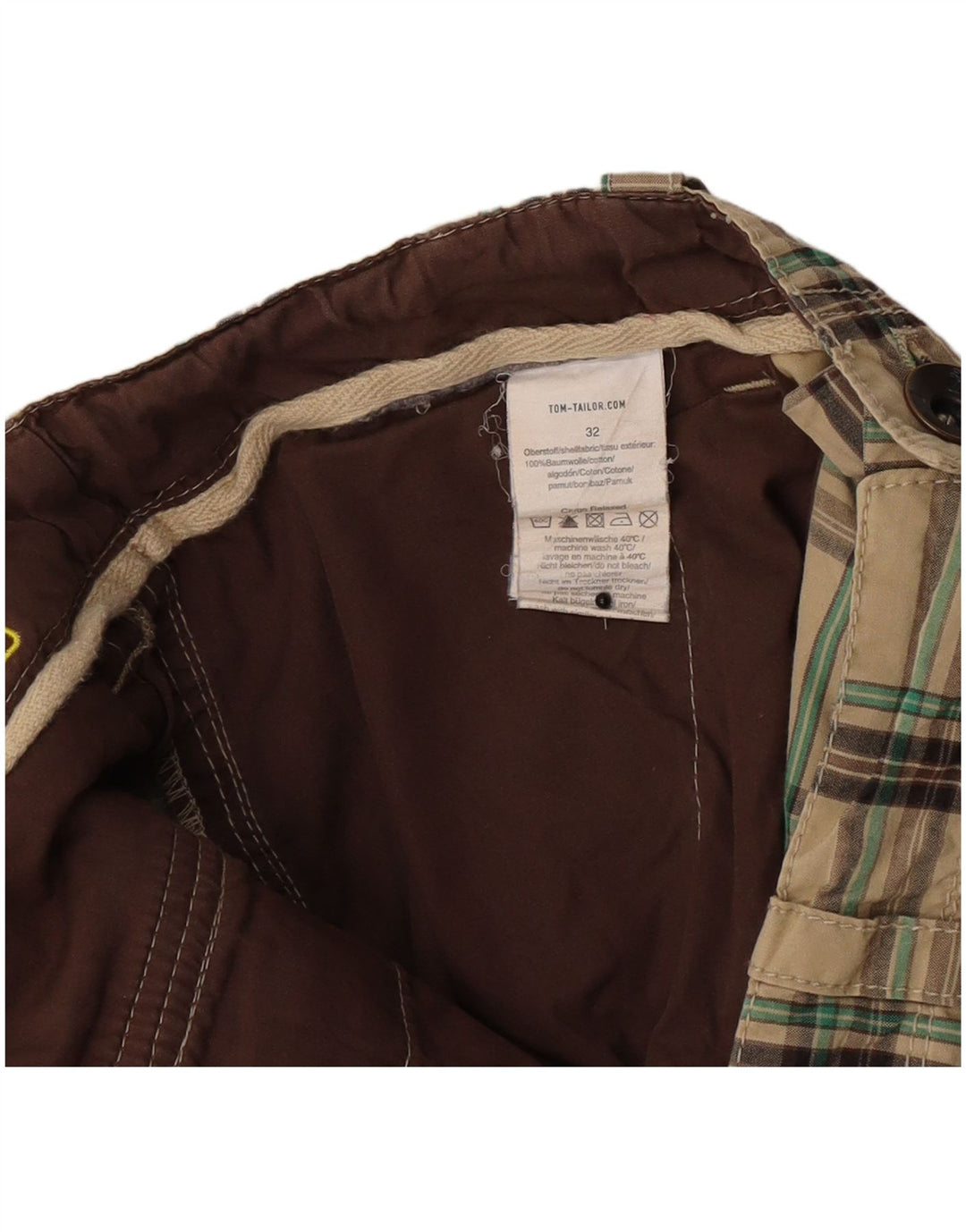 Tom Tailor Herren Chinoshorts W32 mittelbeige karierte Baumwolle