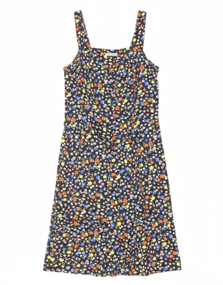 Vintage Damen Sonnenkleid UK 12 Medium Marineblau Blumen