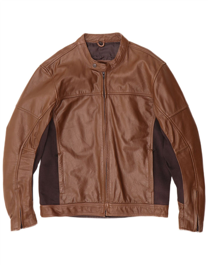 Course Herren-Leder-Racer-Jacke, UK 38, mittelbraunes Colourblock-Leder