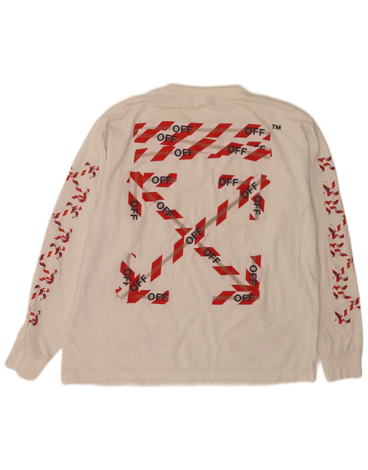 Vintage Herren Grafik Top Langarm Große Off White Baumwolle