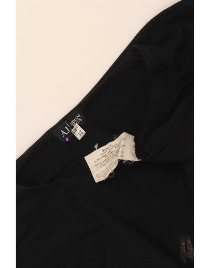 Armani Jeans Damen Graphic Top Langarm UK 14 Mittelschwarze Baumwolle